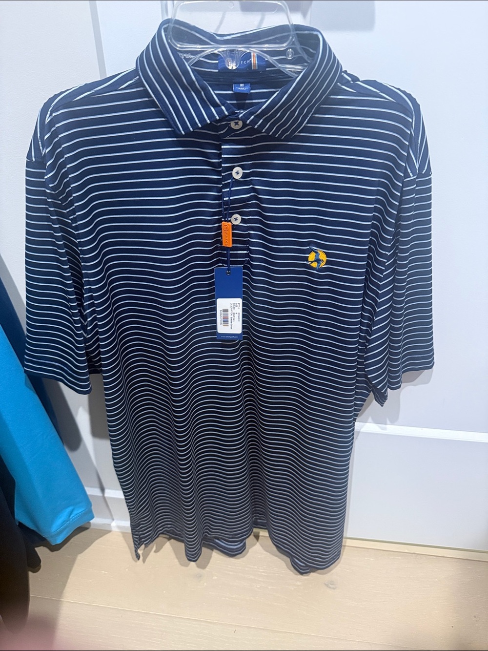 Galloway Members Only Men's Navy Stripe Polo. Medium with tags